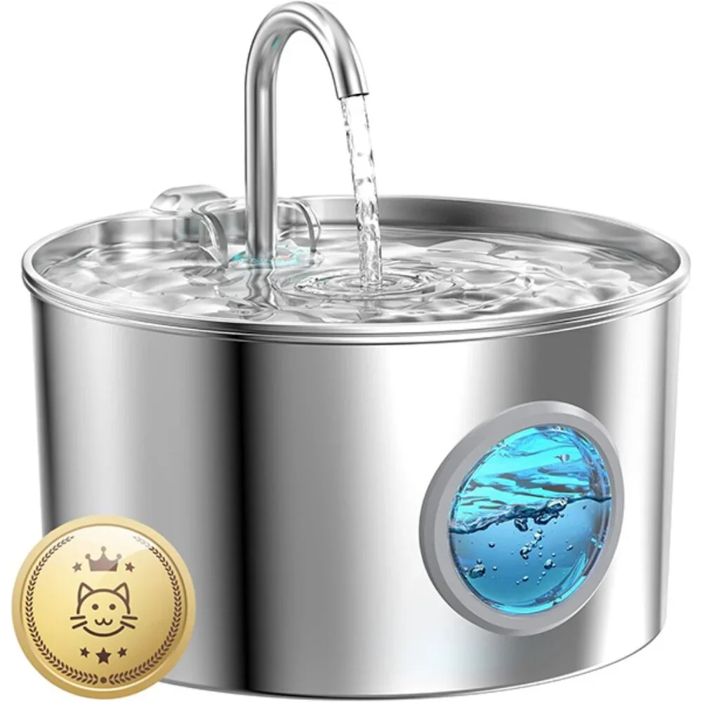 New Stainless Steel Cat Water Fountain 74oz Quiet Dispenser for Pets